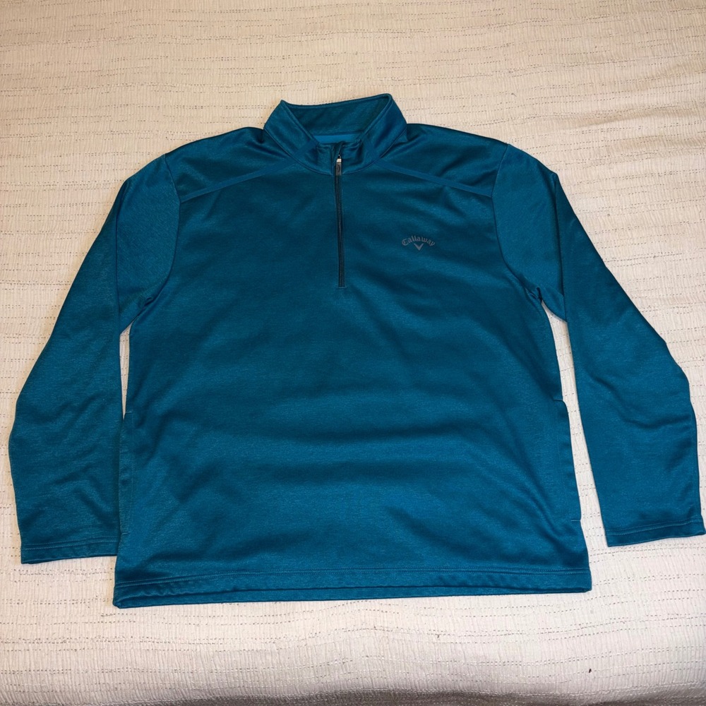 Callaway Mens XXL Quarter Zip Golf Pullover Teal Blue Heather Long‎ Sleeve Top